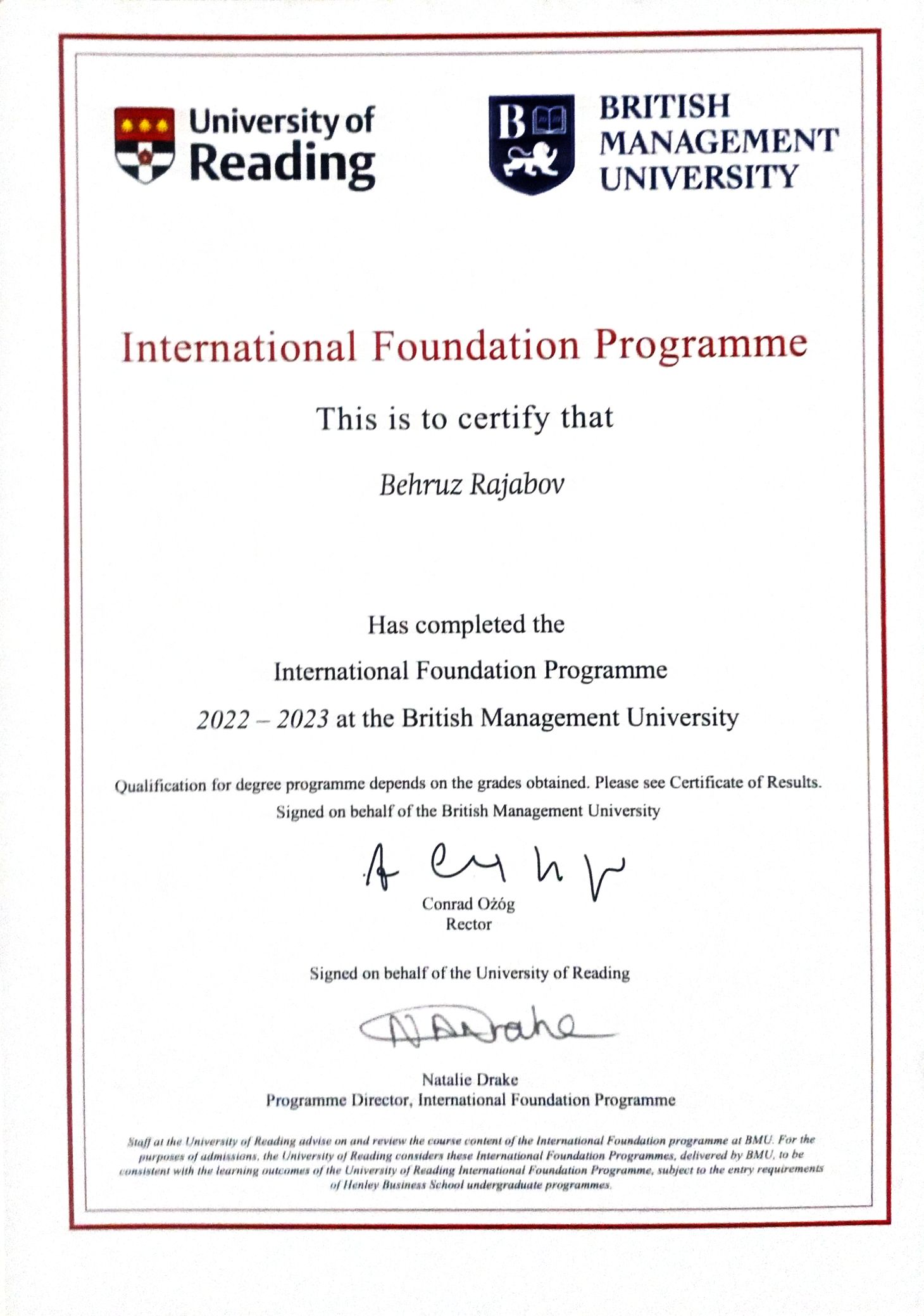 Foundation Certificate