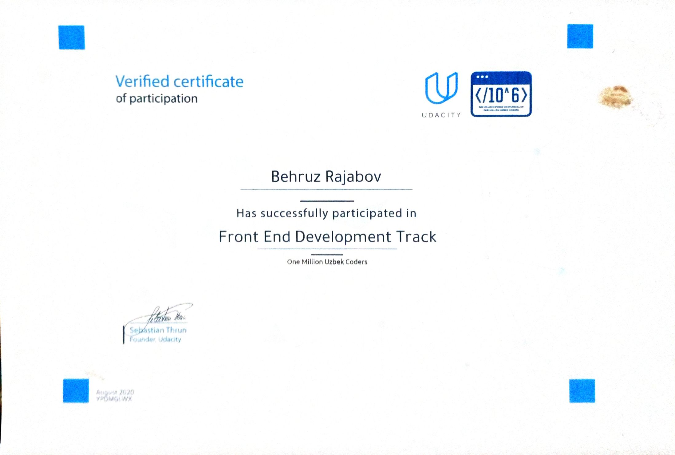 Udacity Certificate